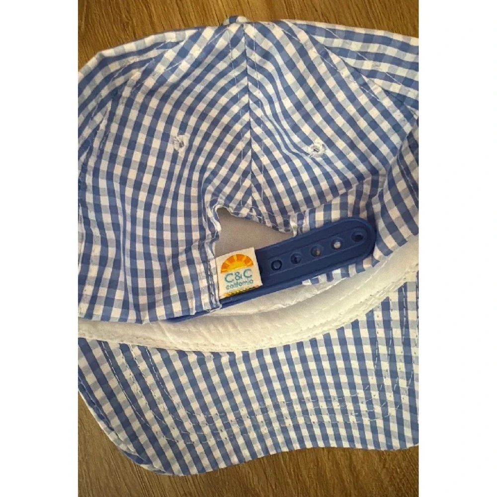 C&C California Kids Blue Gingham Strawberry Flag Cap Girls 4-6